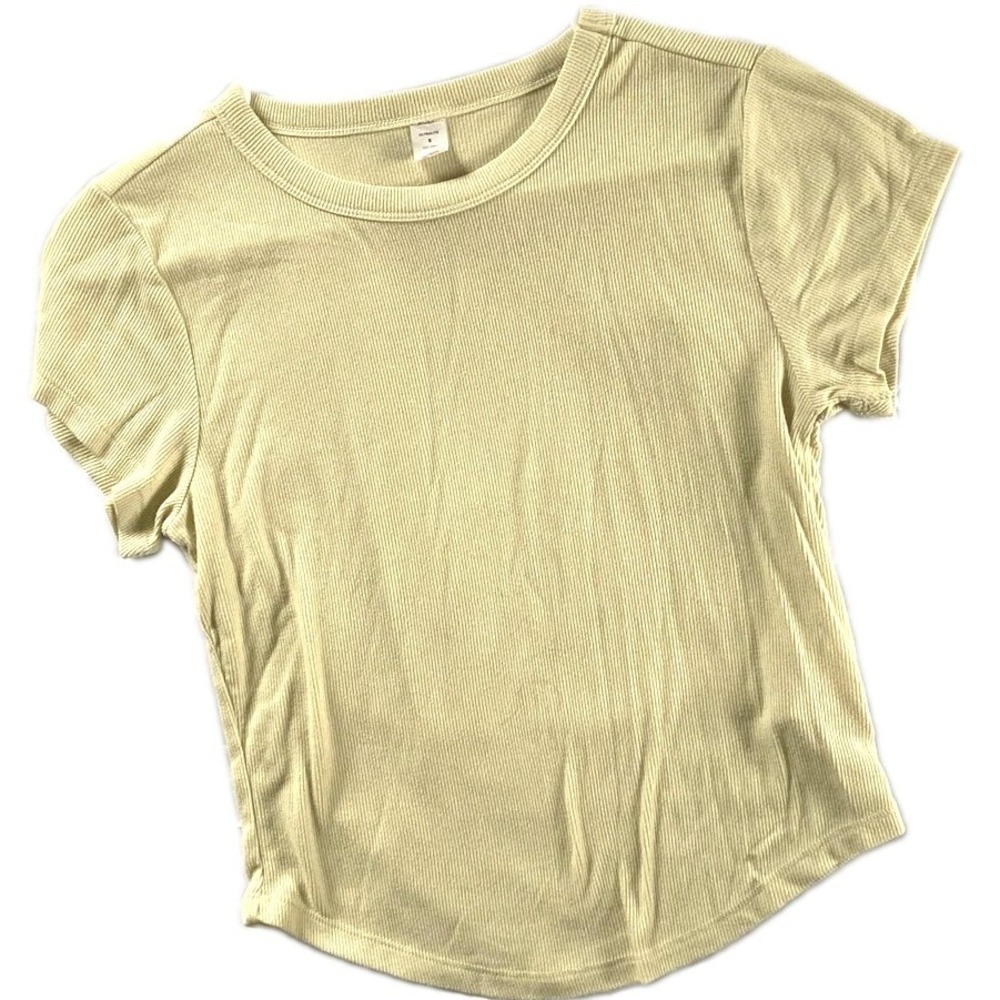 Old Navy Shirt Womens S Yellow Ultralite Go-Dry Ribbed Short Sleeve Top Stretch